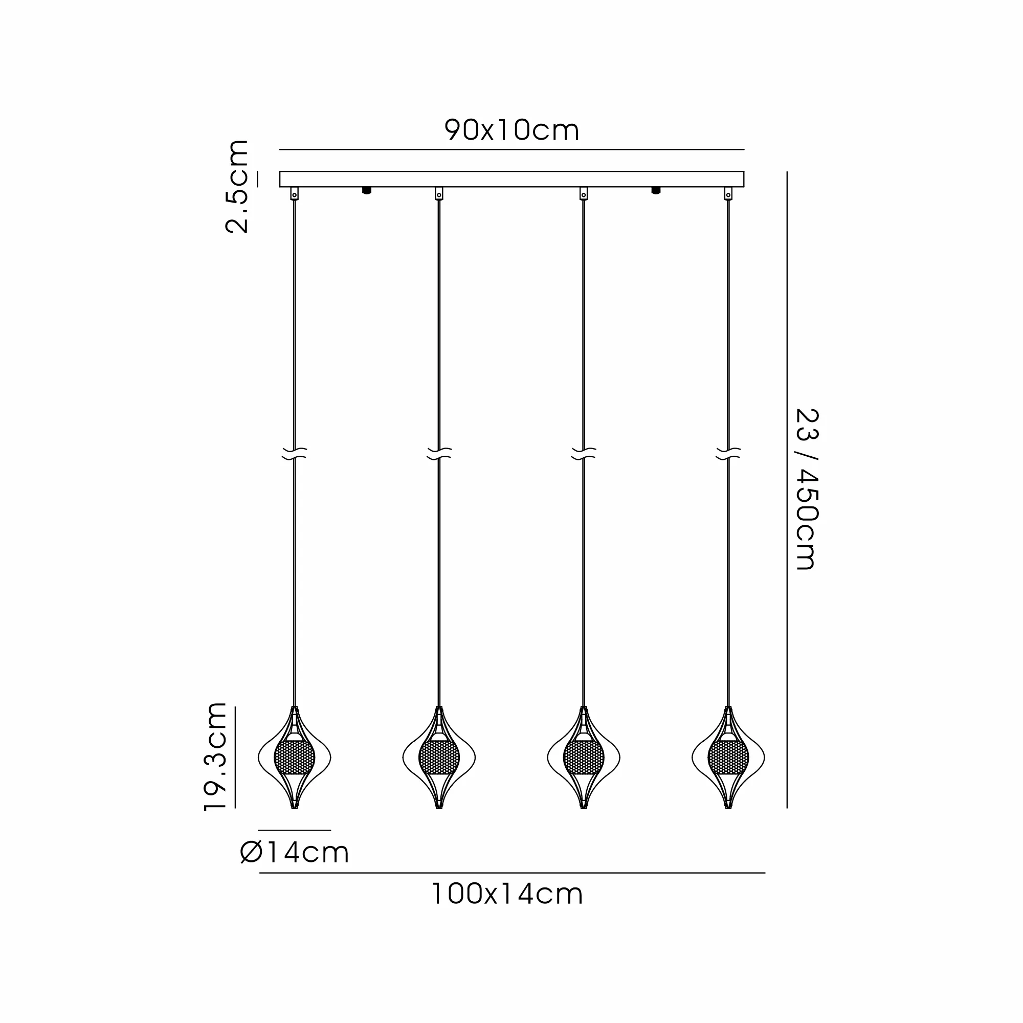 Amano Linear Pendant, 4 Light Adjustable G9, Polished Chrome/Crystal IL31857CH  Diyas Amano